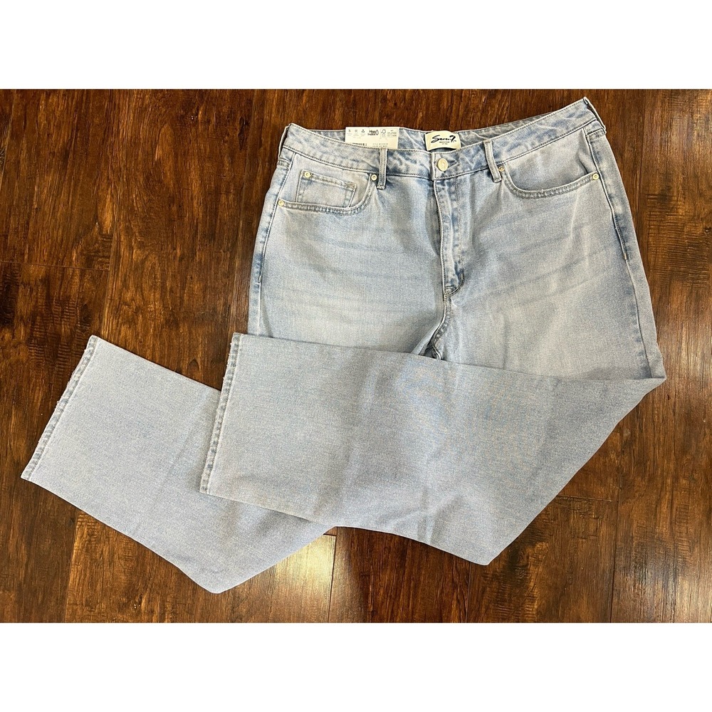 Seven7 Womens Jeans Size 14 High Rise Loose Straight Light Wash Stretch‎
